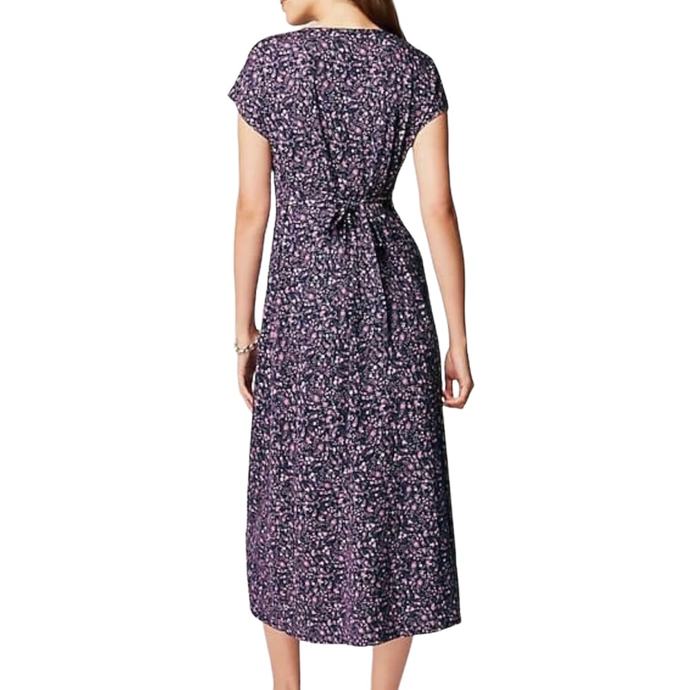 J. Jill Versatile V-Neck Dress A-Line Button Front Paisley Pink Midi Tie - Picture 2 of 16